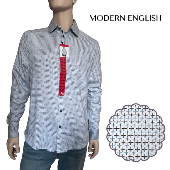 Modern English Button Front Shirt Long Sleeve 100% Cotton - Picture 1 of 11
